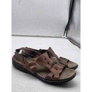 Clarks Slingback Sandals Womens Size 10 Brown Leather Cushion Soft Comfort Shoes